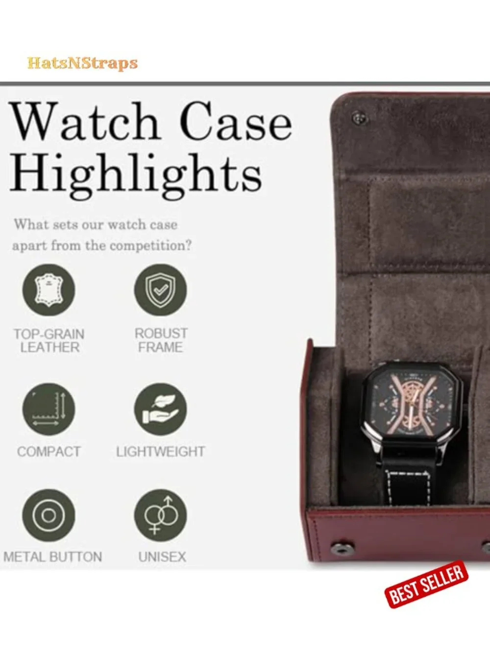 Leather Watch Travel Case Portable Organizer Roll for Men Women